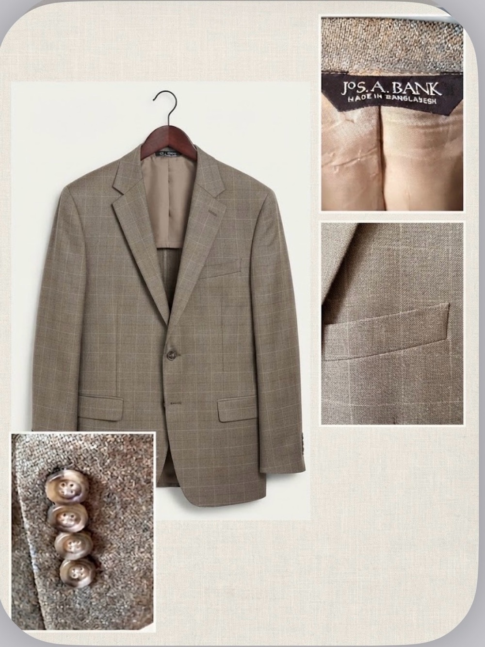 Jos. A. Bank Light Brown Windowpane Sport Coat